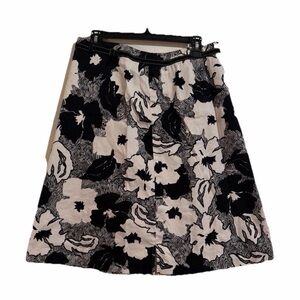 Black & White Floral A-Line Skirt — Modern Monochrome